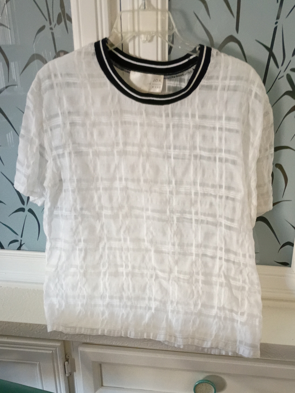 J.O.A Los Angeles Sheer Grid TShirt White sz L